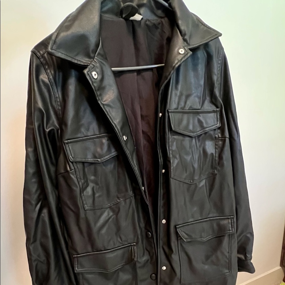 BLACK FAUX LEATHER JACKET (Blazer Style) NEVER WORN (H&M—Divided)